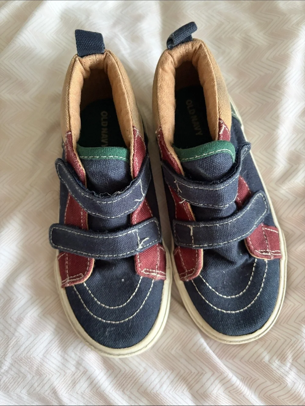 Kids Old Navy Canvas Velcro Sneakers Navy with Red and Green Accents - 11
